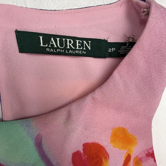 Lauren Ralph Lauren Floral Watercolor Overlay Crepe Shift Dress Size 2 Petite - Picture 9 of 11